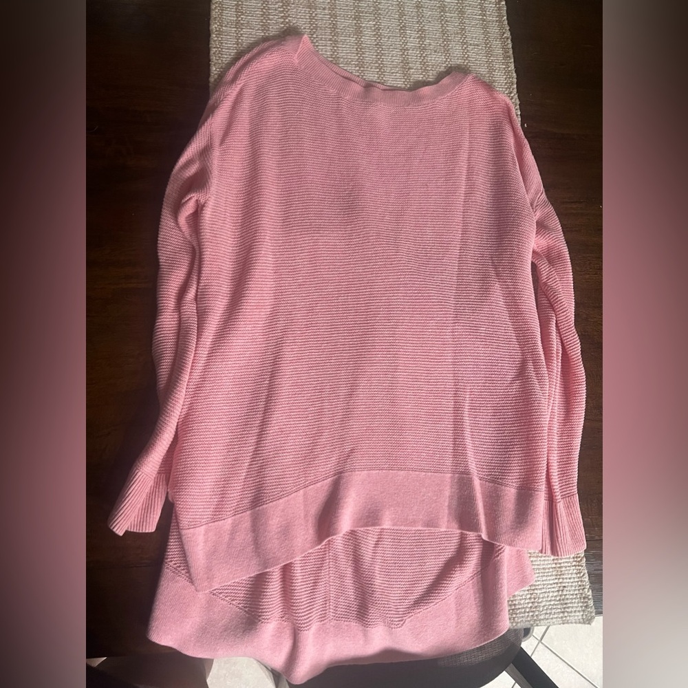 Lou & Grey Sweater Small Pink Open Knit Lightweight Sweater Top Hi Low Hem
